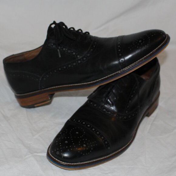 Johnston & Murphy Brogue/Wing Tip Style Black Lace Oxford Dress Shoe Men 11 - Picture 14 of 16